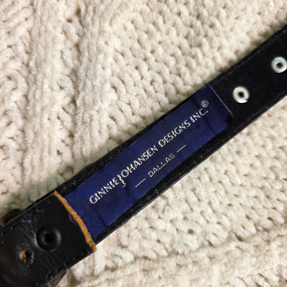 VTG 80s Ginnie Johansen Belt Black Mexican Coin Studded Western Leather 24-26 - Picture 5 of 11